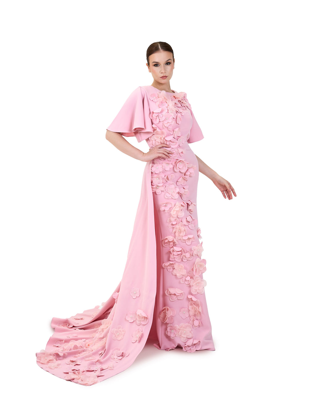 3D flowered dress with detachable train-Winsome