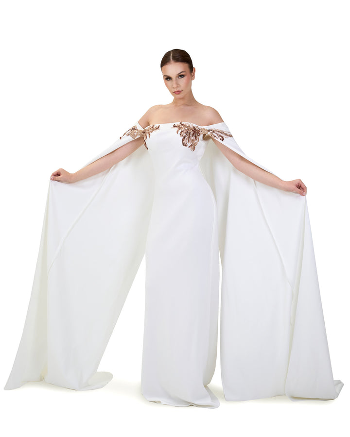 ODD-Strapless Sequined dress with maxi cape sleeves