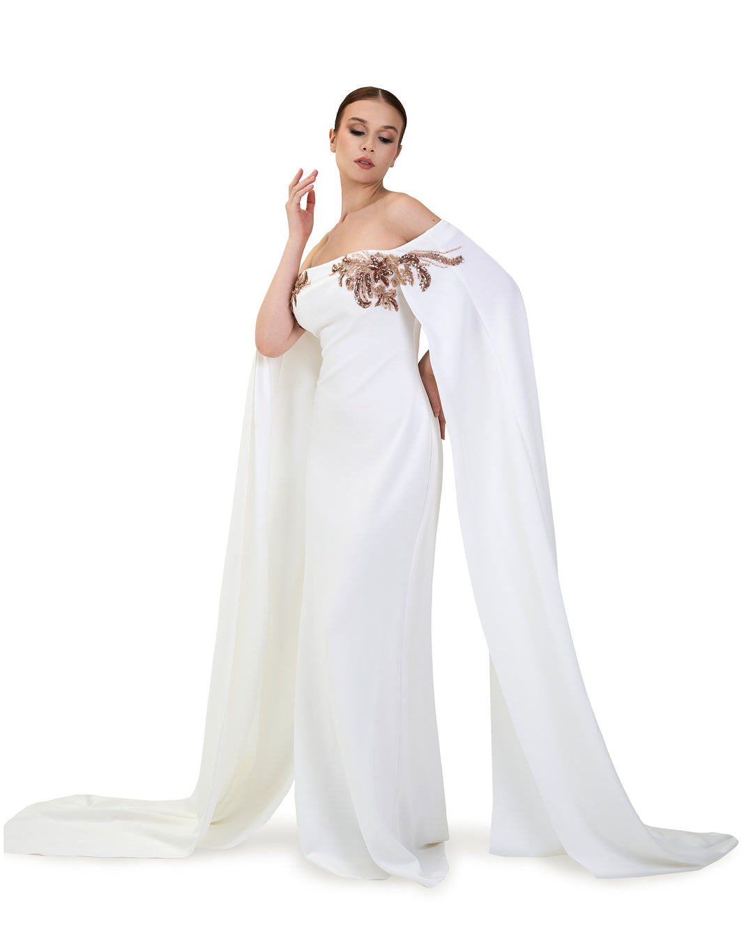 ODD-Strapless Sequined dress with maxi cape sleeves