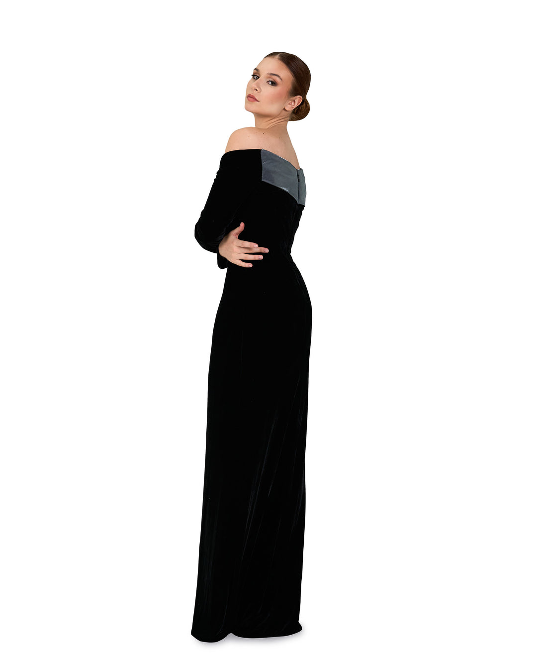 Black column dress with silver structured collar-Sonah