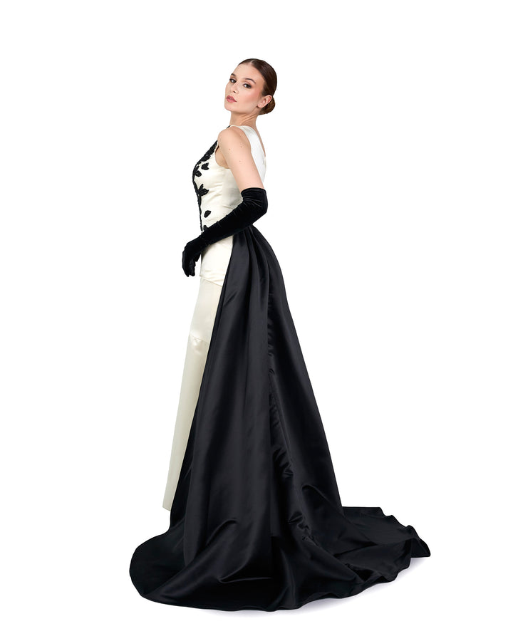 shoulder off beaded dress with train - ODD-ELARA