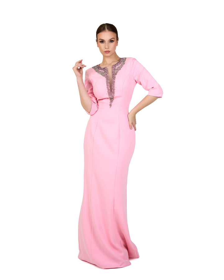 Sequinned neckline - long floor length pink dress