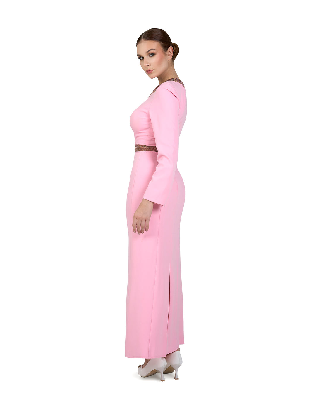 Tailored - beaded pink dress with ankle-length