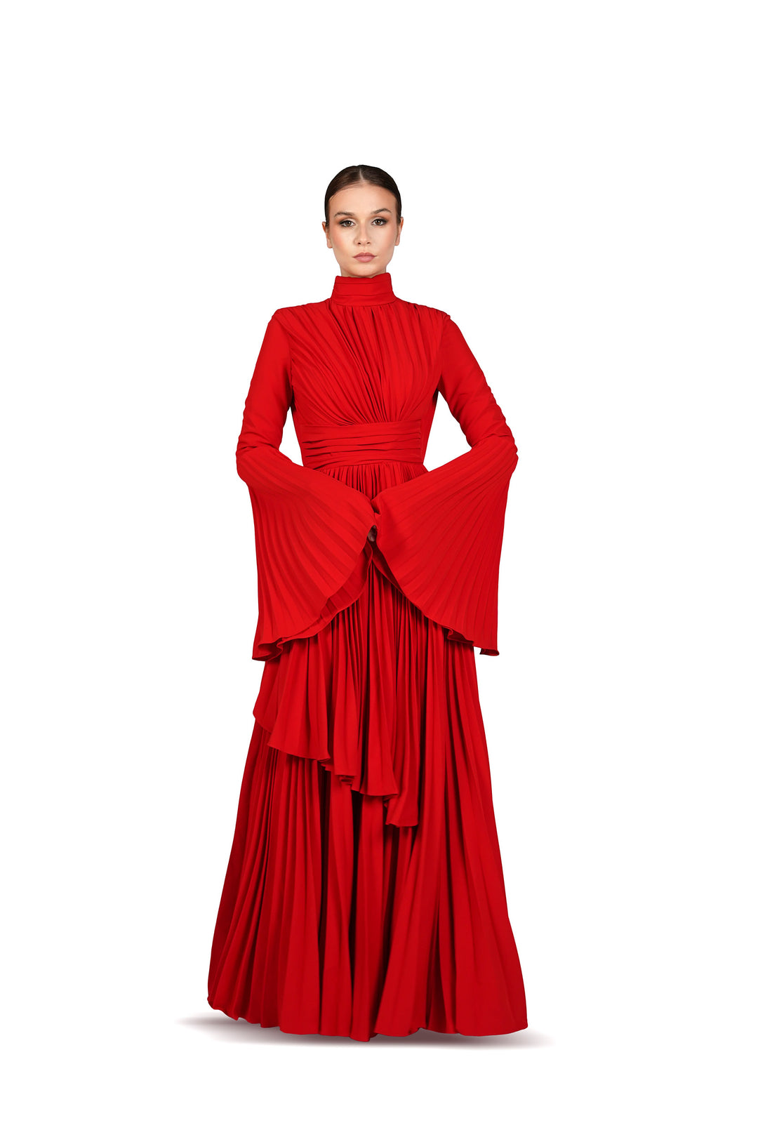 Pleated dress with bell cuffs - JOVAAN