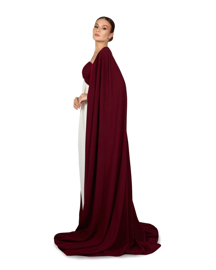 V neckline column dress with maxi cape