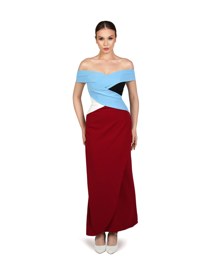 grabbed dress with overlapped skirt-Rajah