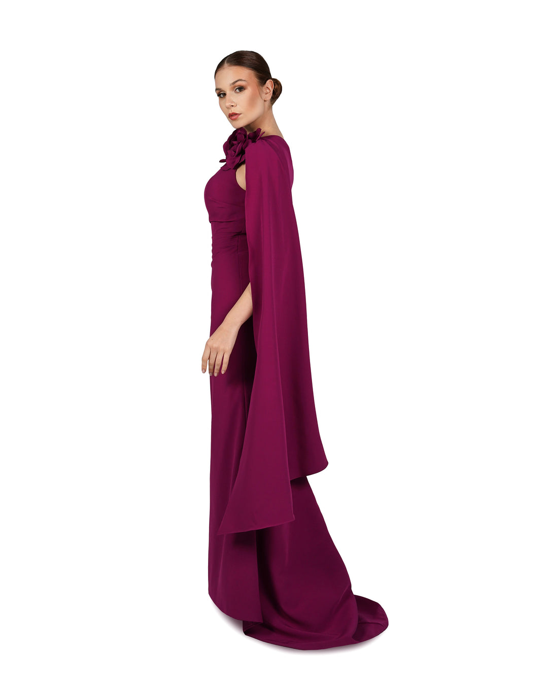 ODD-Shoulder off draped dress with 3D flower
