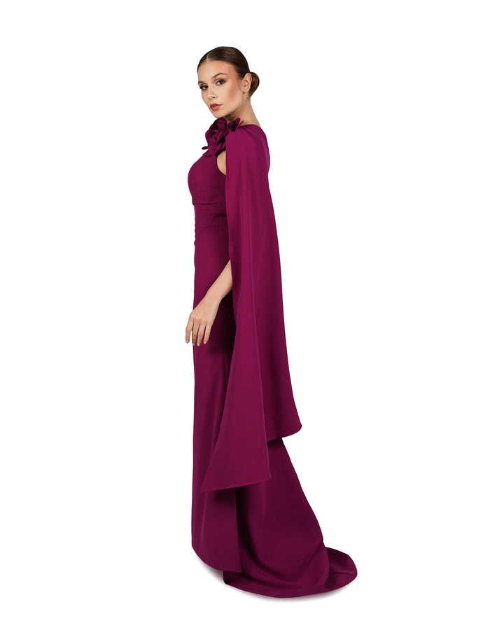 ODD-Shoulder off draped dress with 3D flower