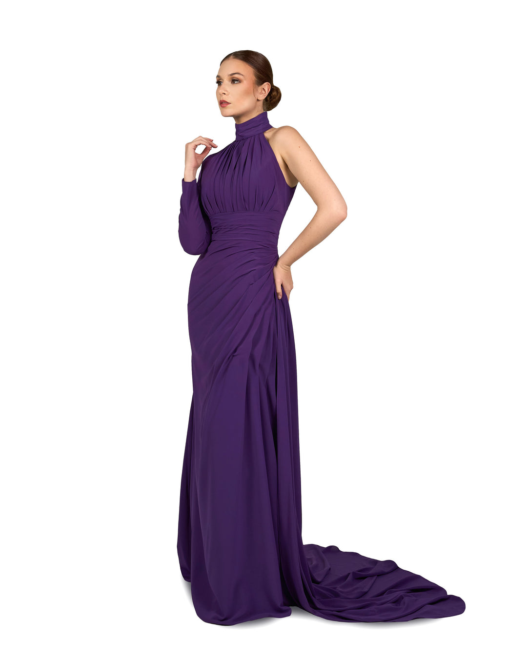 Draped shoulder off dress with side train-Julnar