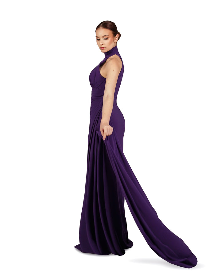 Draped shoulder off dress with side train-Julnar