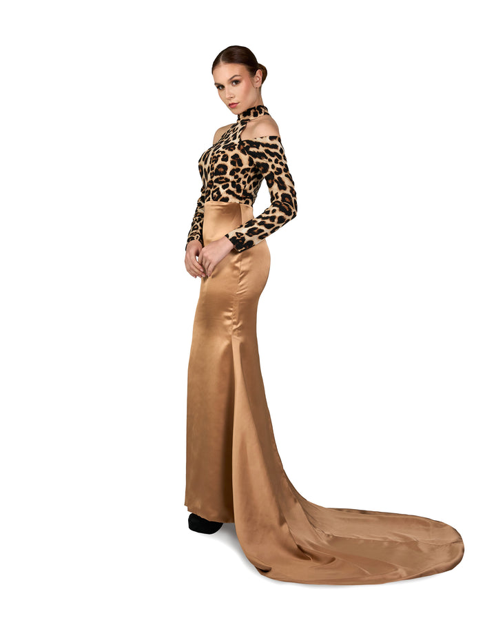 Shoulders off leopard dress with train - LOSAR