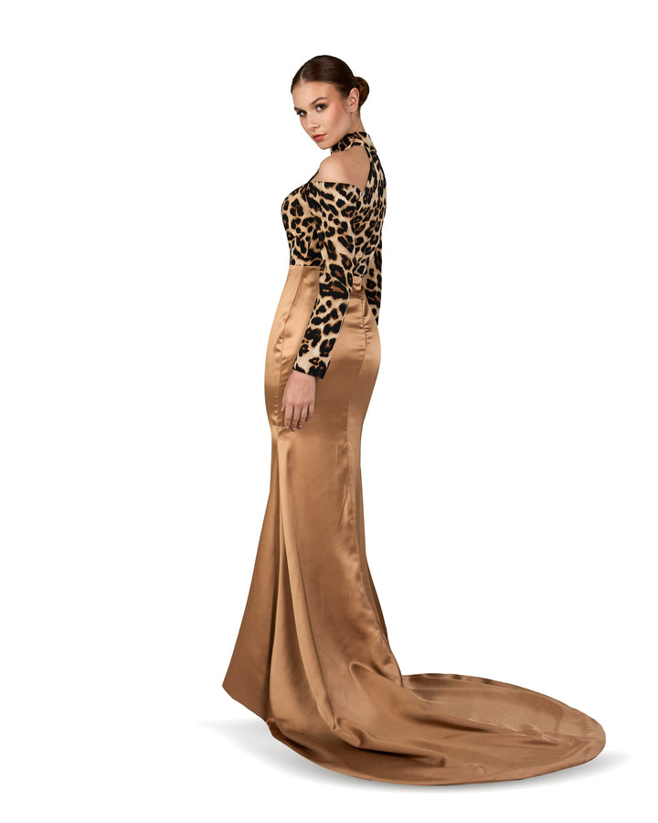 Shoulders off leopard dress with train - LOSAR