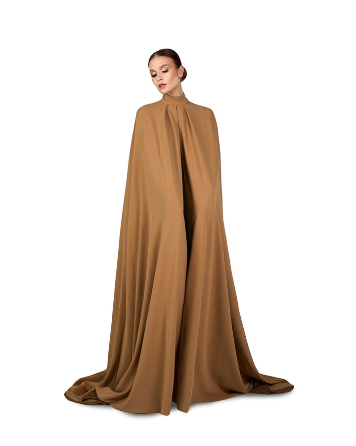 Hearted neckline dress with maxi cape-Sulaaf