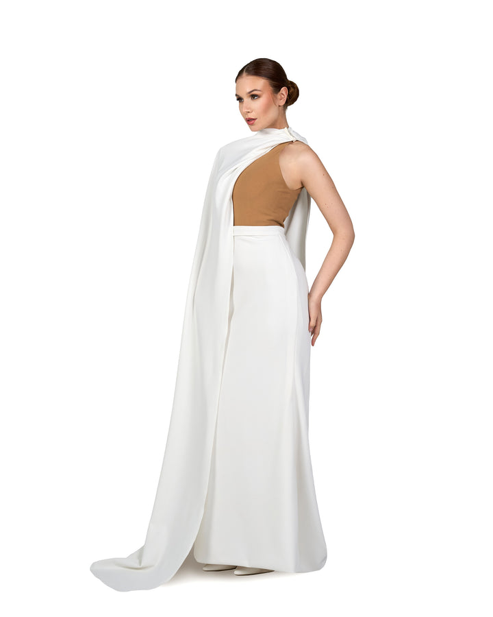 Sleeveless column dress with detachable side cape  - ALINA