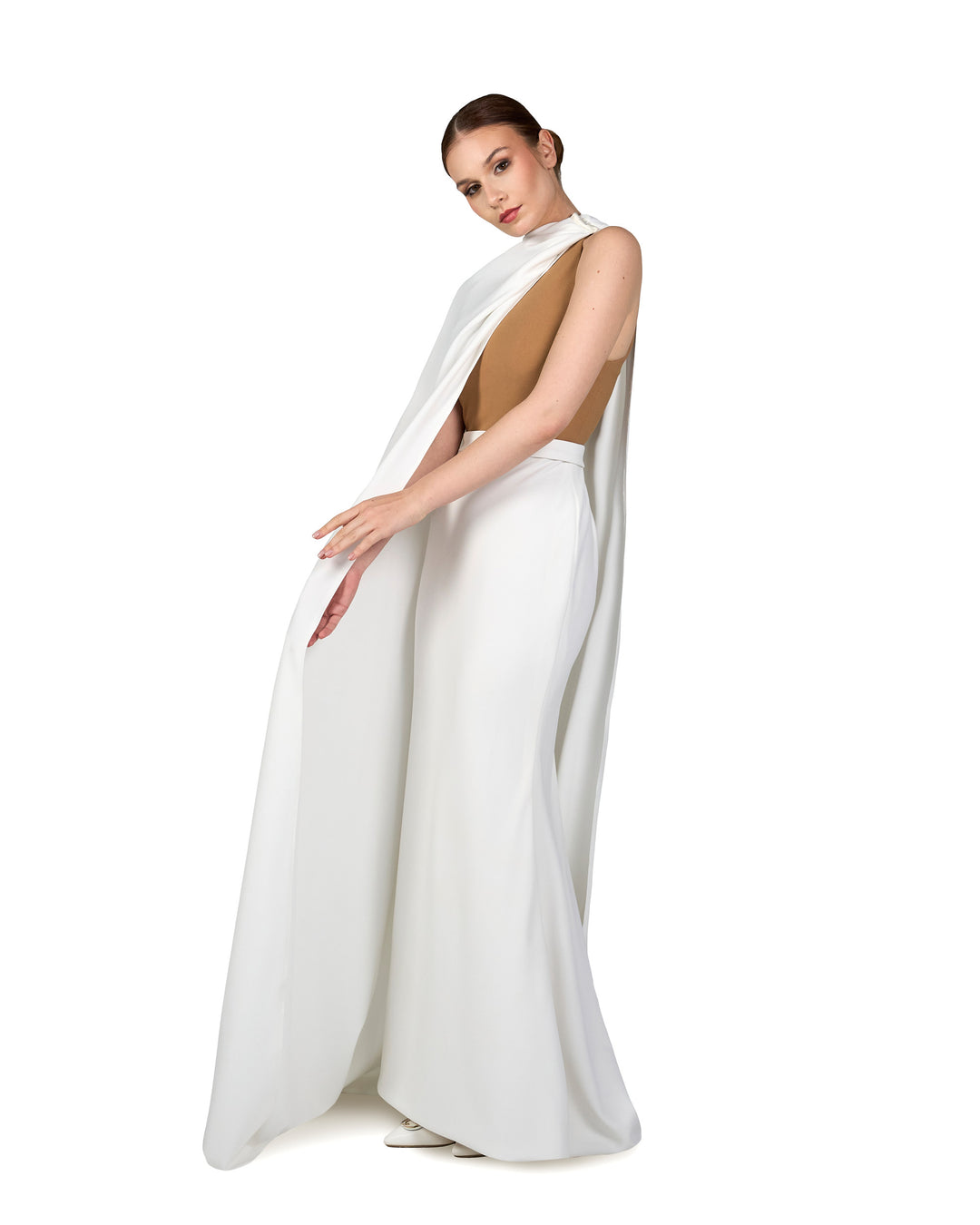 Sleeveless column dress with detachable side cape  - ALINA