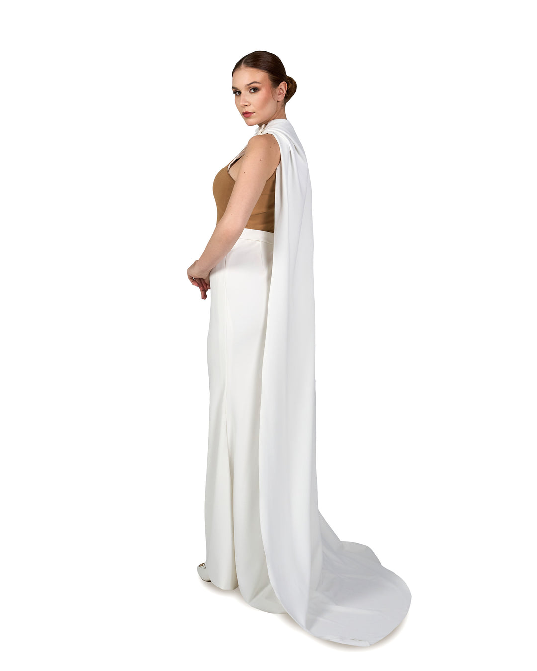 Sleeveless column dress with detachable side cape  - ALINA