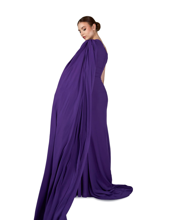 Shoulder off draped dress with long floor sleeve - VILLE