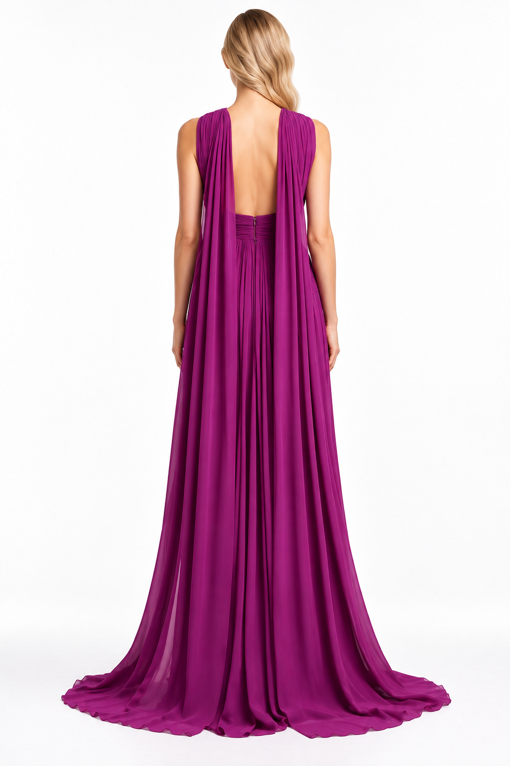 Magenta Pleated Halter Gown -Seravelle