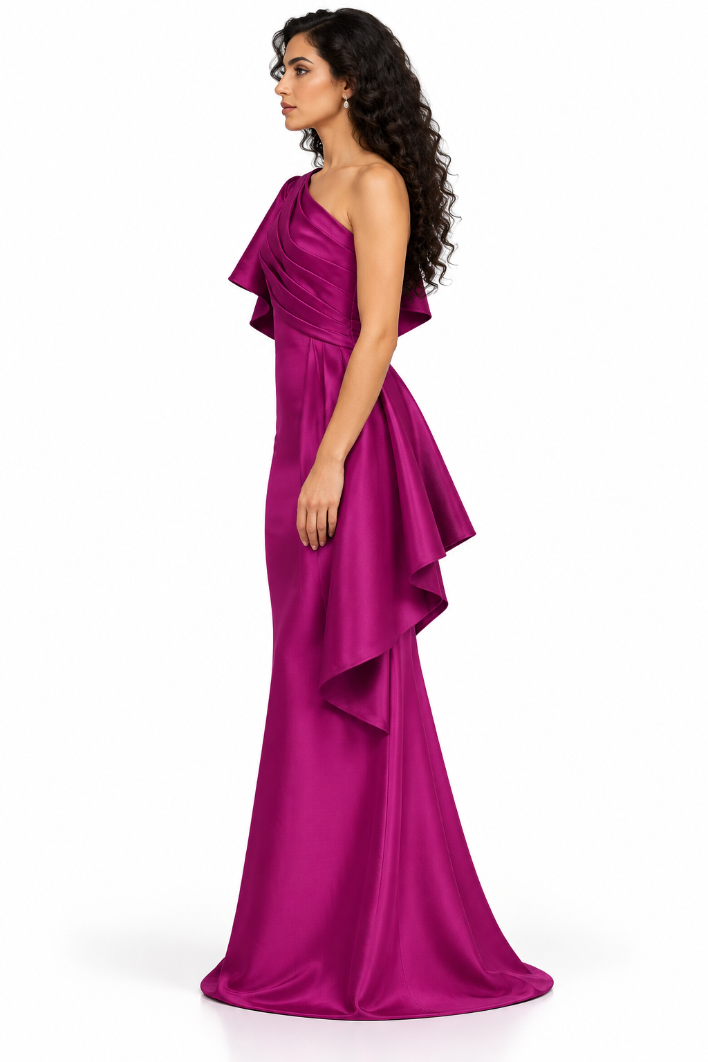 One-Shoulder Draped Satin - Magentaire