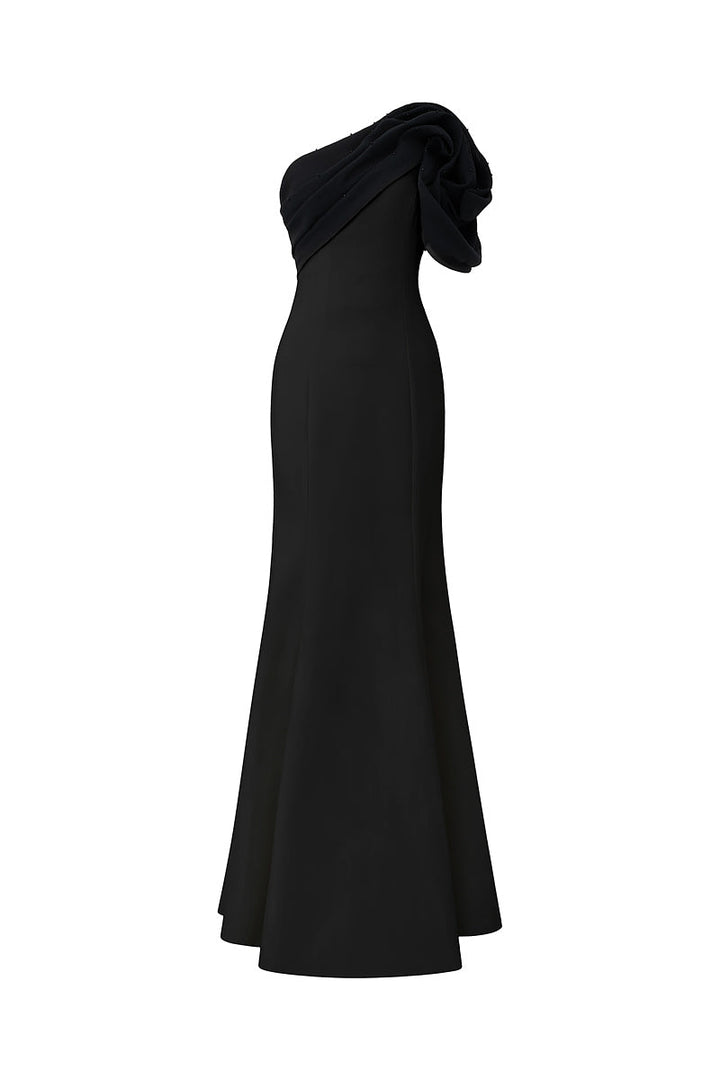 فستان حورية البحر بكتف واحد مع وردة منحوتة – نوار