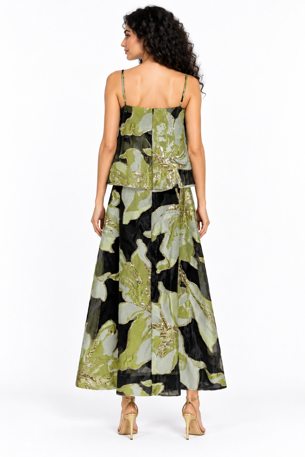 Floral Jacquard Layered Midi Dress - Viridelle