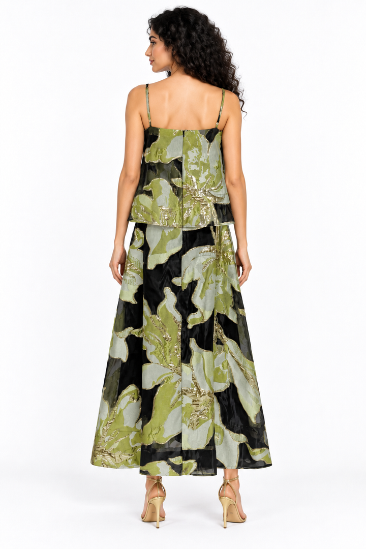 Floral Jacquard Layered Midi Dress - Viridelle