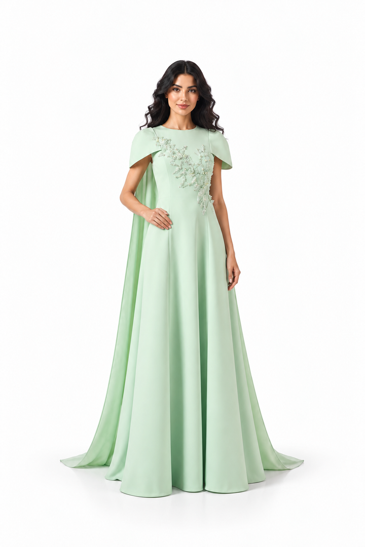 Embellished Cape Sleeve A-Line - Verdessa
