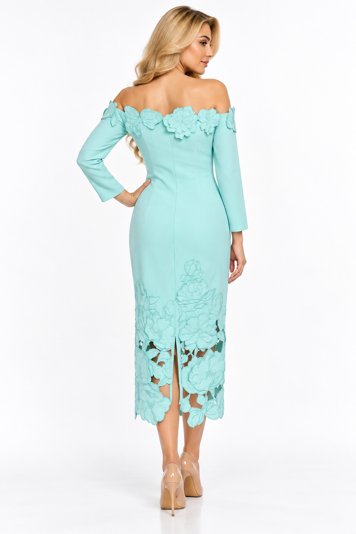 Floral Cutout Off-Shoulder Midi Dress - Aquaflora