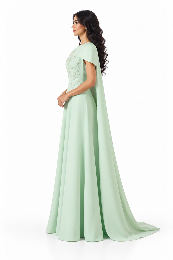 Embellished Cape Sleeve A-Line - Verdessa