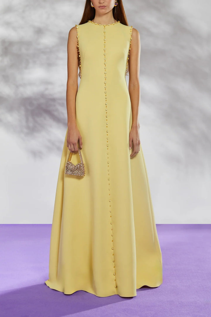 sleeveless A-line gown with crystal-trim seams – NAHID