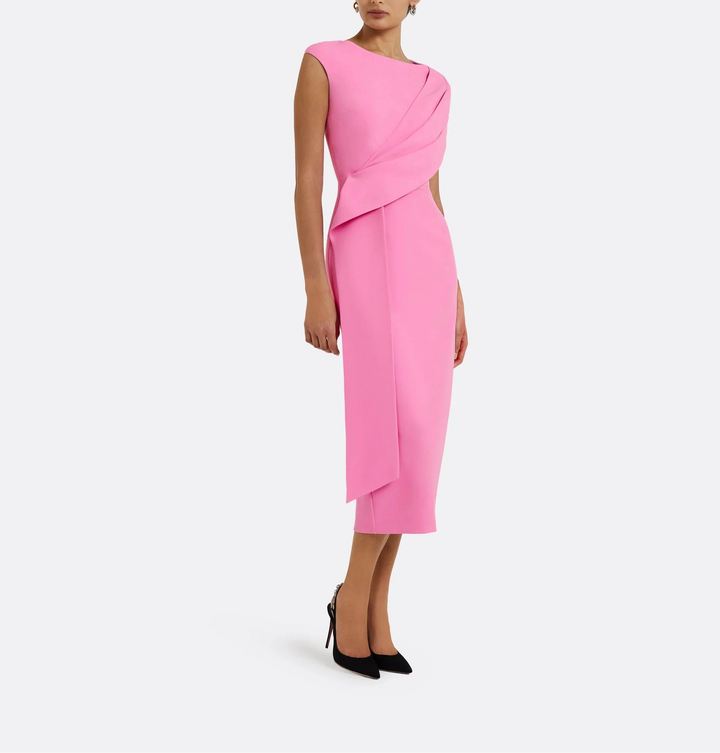 sleeveless midi dress with layered draped detail – ROSIIL