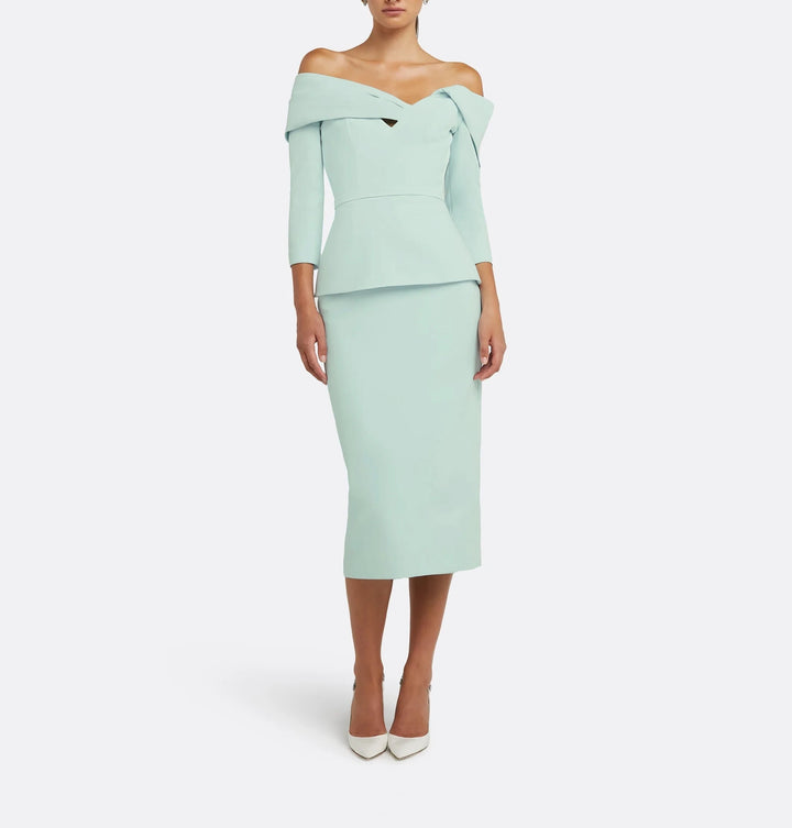 off-shoulder peplum midi dress with folded neckline – MINTA