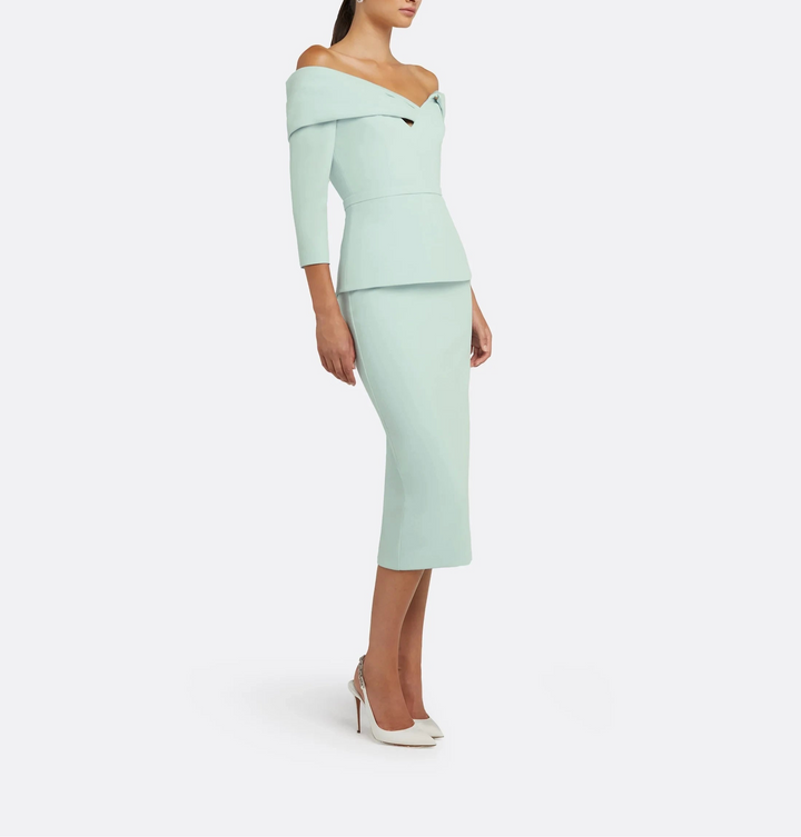 off-shoulder peplum midi dress with folded neckline – MINTA
