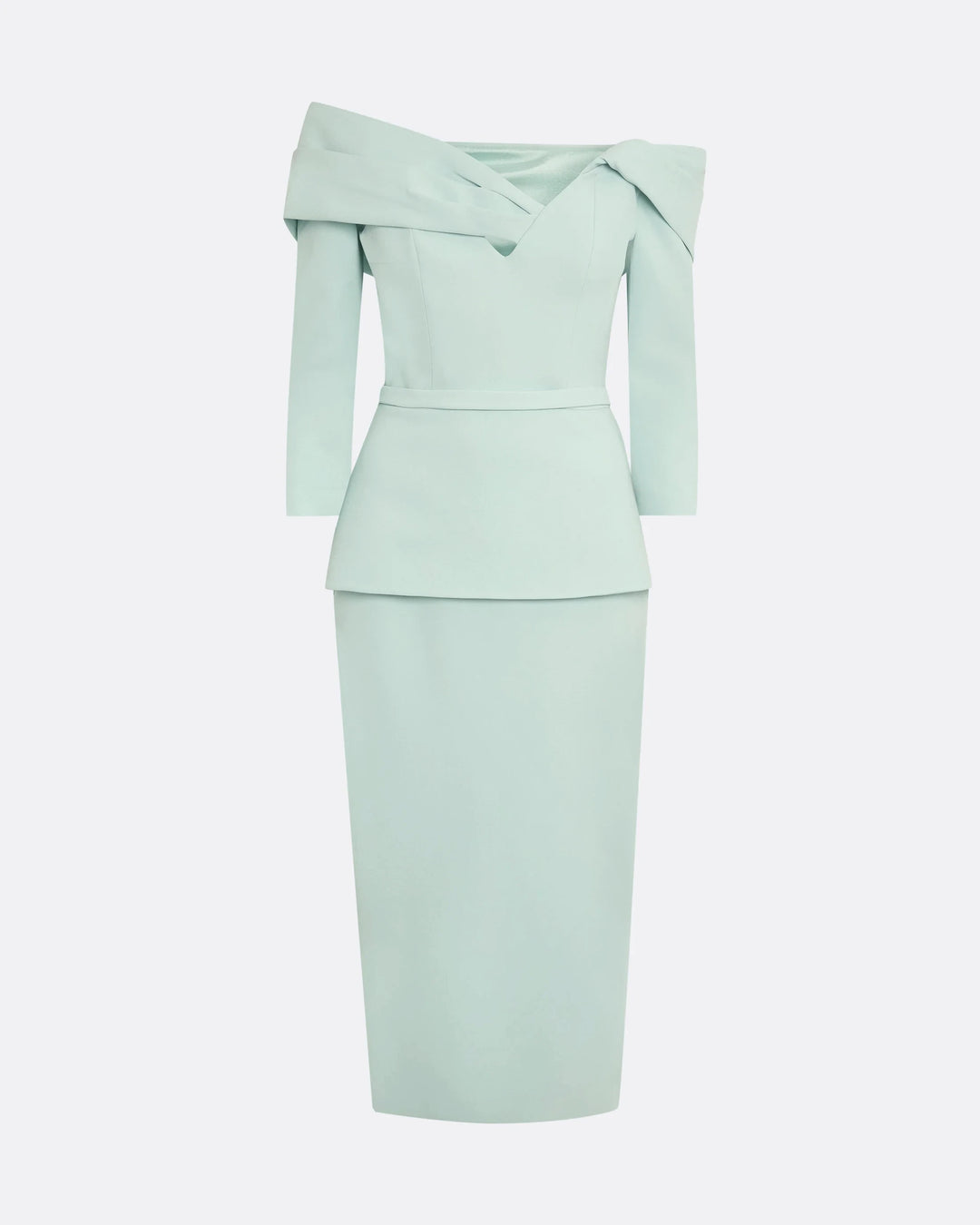 off-shoulder peplum midi dress with folded neckline – MINTA