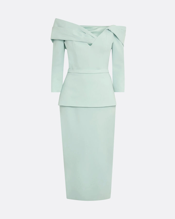 off-shoulder peplum midi dress with folded neckline – MINTA