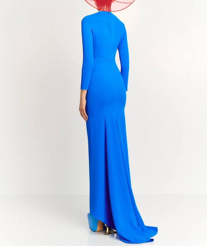 long-sleeve mermaid dress with cascading side ruffle – NIA