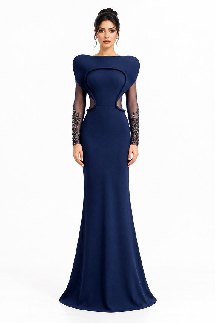 Midnight Sculpted Cutout Gown -Velmora