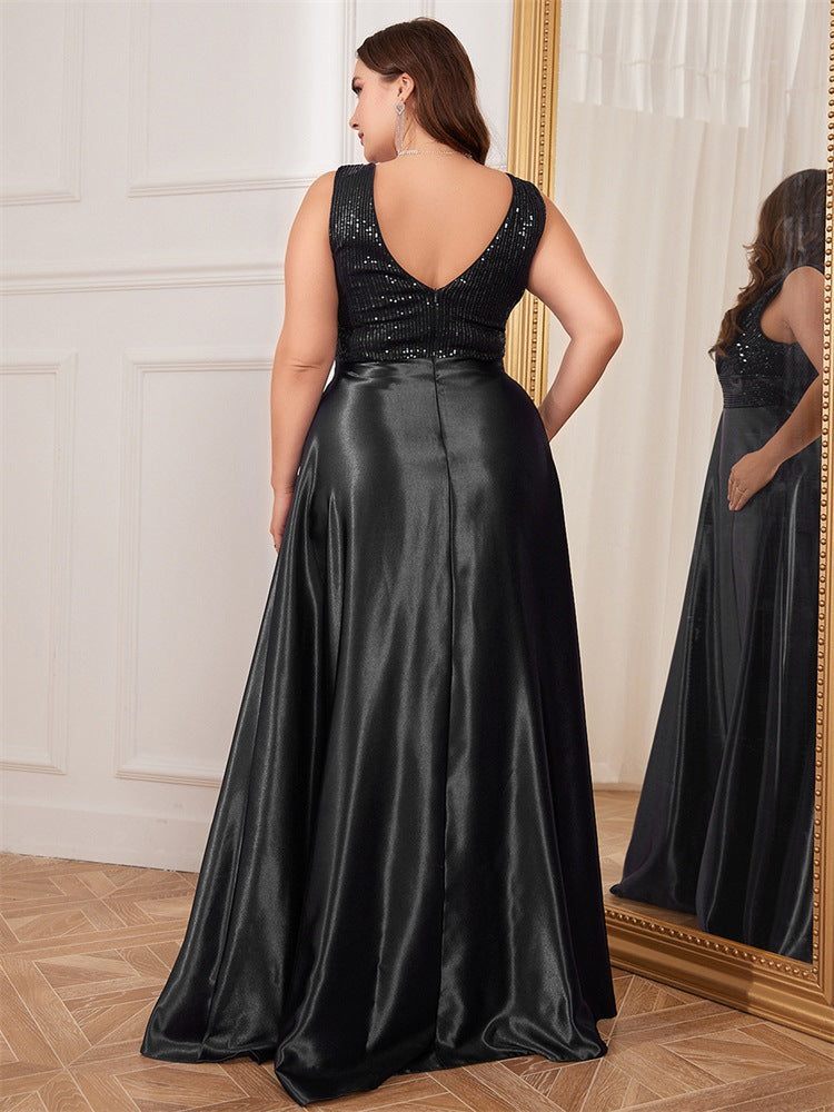 sleeveless satin gown with sequin bodice – RADIANCE