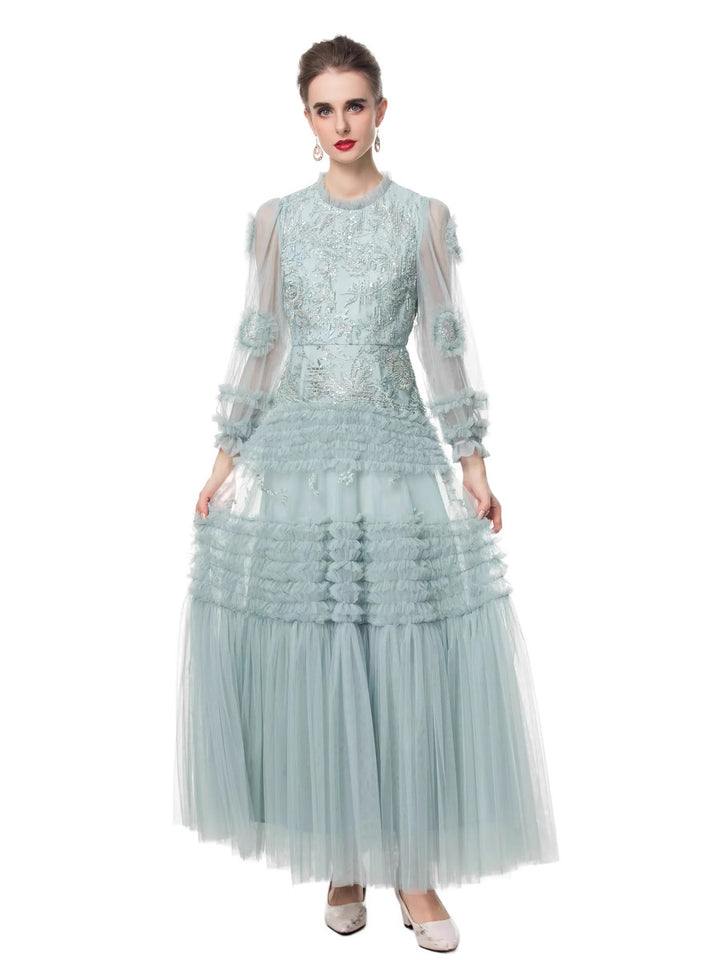 embroidered tulle gown with layered ruffle details – CELestia