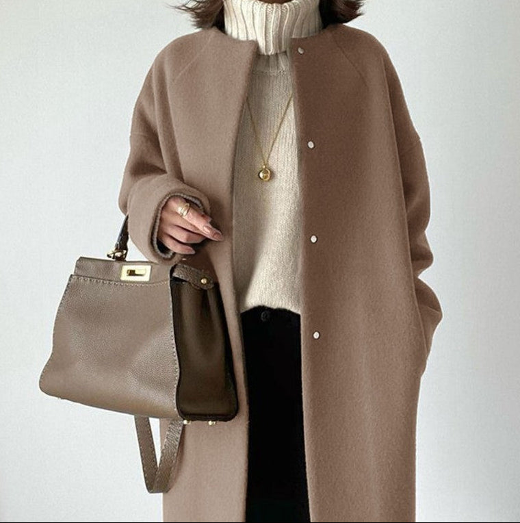 minimal wool-blend coat – IVORY BEIGE