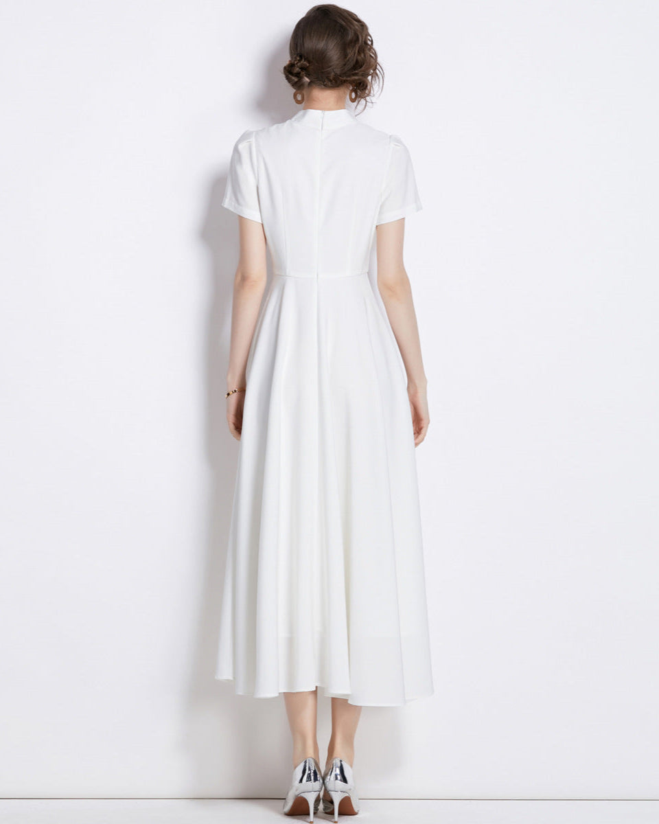 short-sleeve A-line dress with bamboo embroidery - LIAN