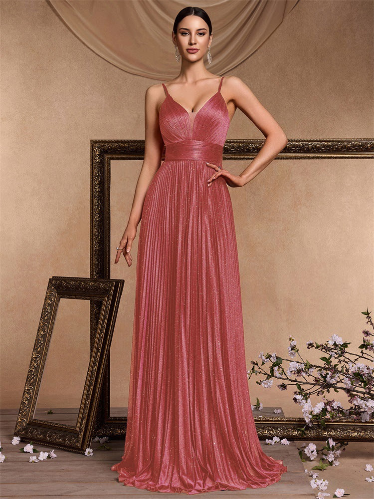 Plissiertes Oberteil mit ausgestellten Ärmeln und Maxirock-Set mit Taillengürtel – Rosiny 