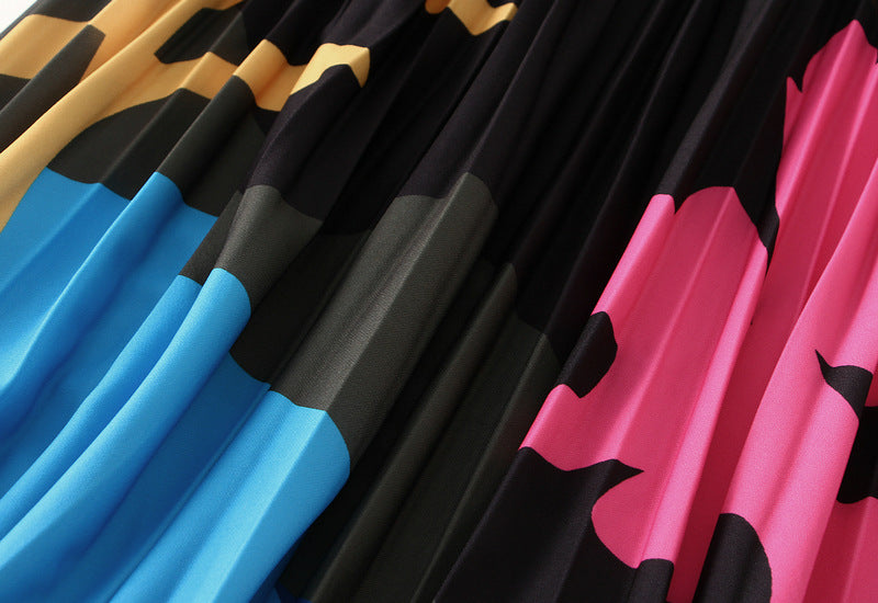 تنورة ميدي مطوية بنقشة زهور تجريدية – موزايكا