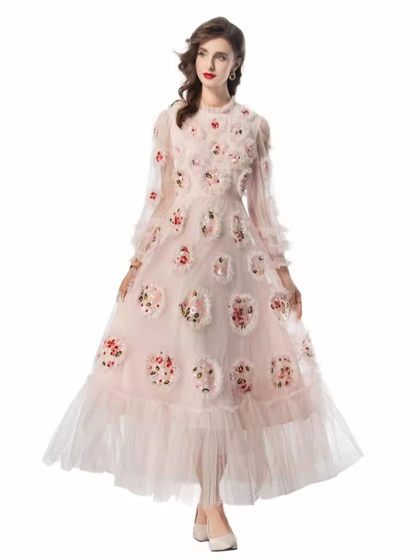 embroidered tulle gown with 3D floral appliqués – ELODIE