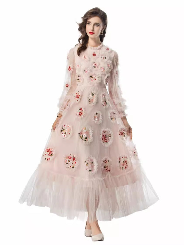 embroidered tulle gown with 3D floral appliqués – ELODIE