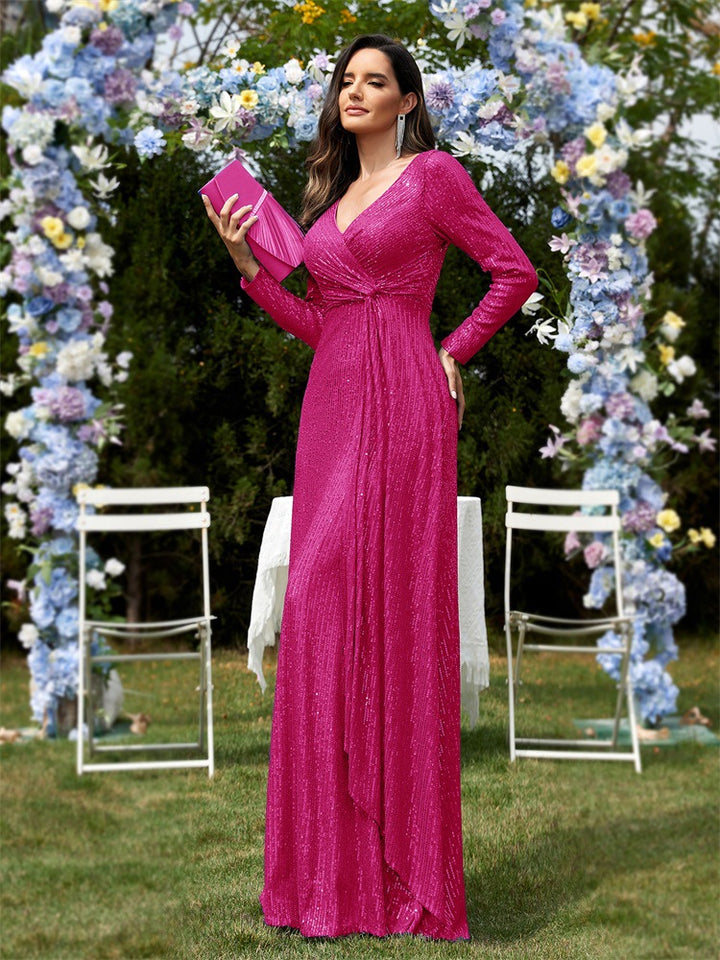 sleeve sequin wrap gown – FUCHSIA RAY
