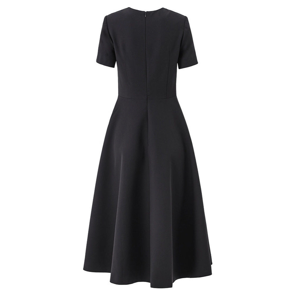 Short-sleeve midi dress with crystal dragonfly embellishments – STARLIT