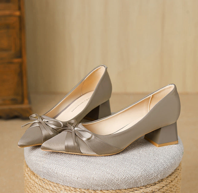 حذاء بكعب سميك مع تفاصيل فيونكة ساتان – سيريناوتو