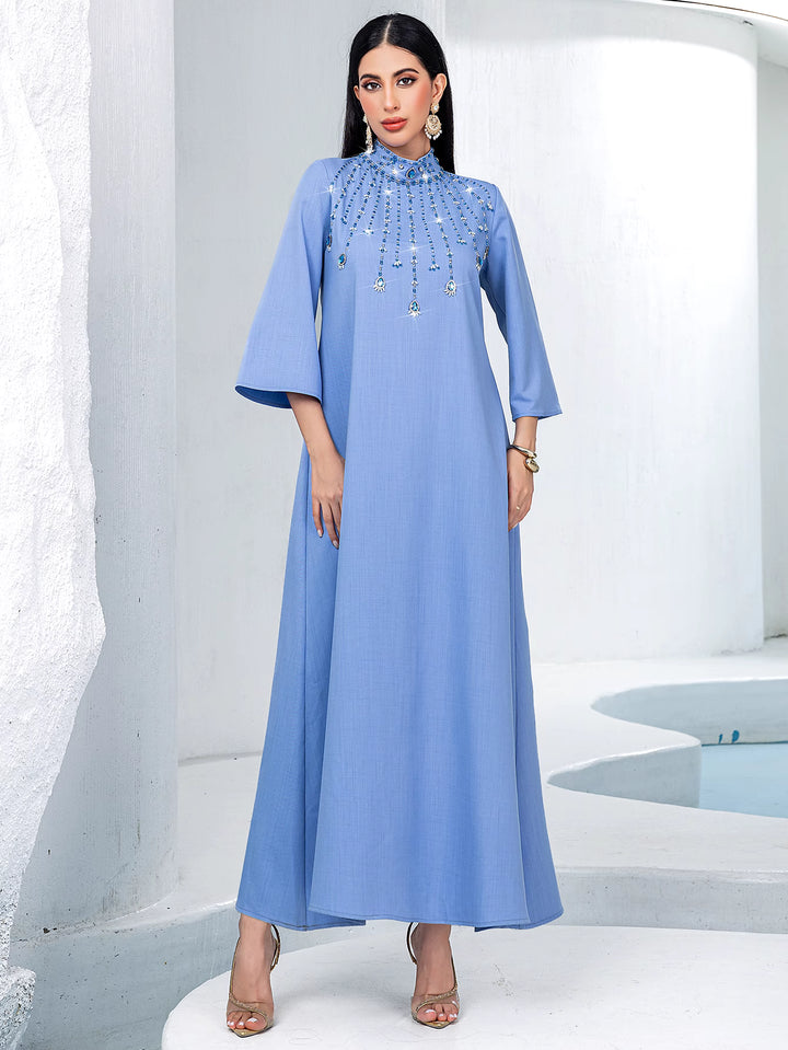 costume évasé sur mesure avec manches bouffantes en satin – VALENCIA 