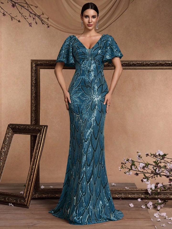 Plissiertes Oberteil mit ausgestellten Ärmeln und Maxirock-Set mit Taillengürtel – Rosiny 